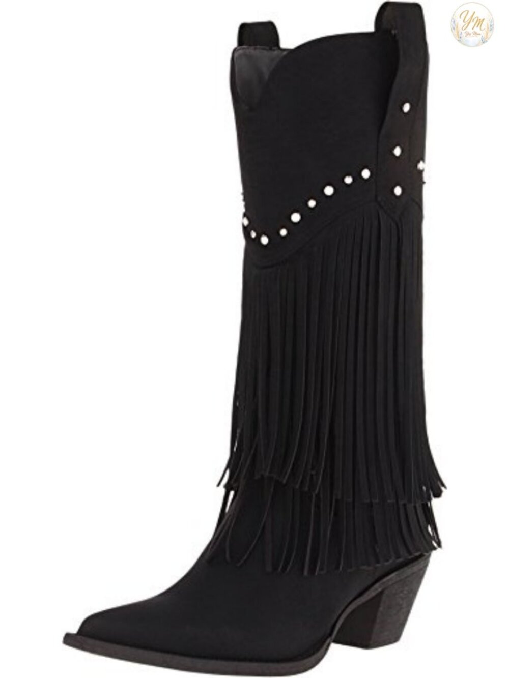Faux Leather Studded Fringe Pull-On Bootie